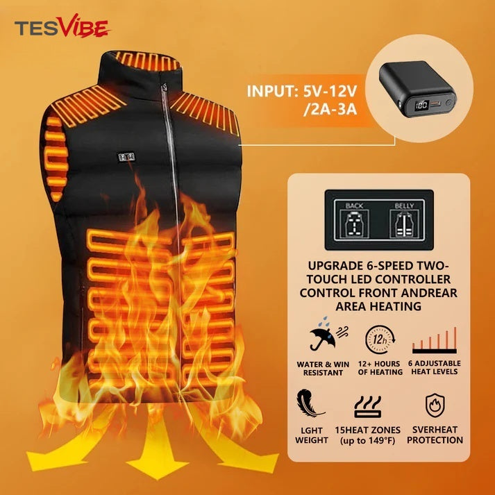 🔥 2025 Updated Version Two-touch 15Heat Zones LED Controller Heated Vest For Men & Women With Battery Pack