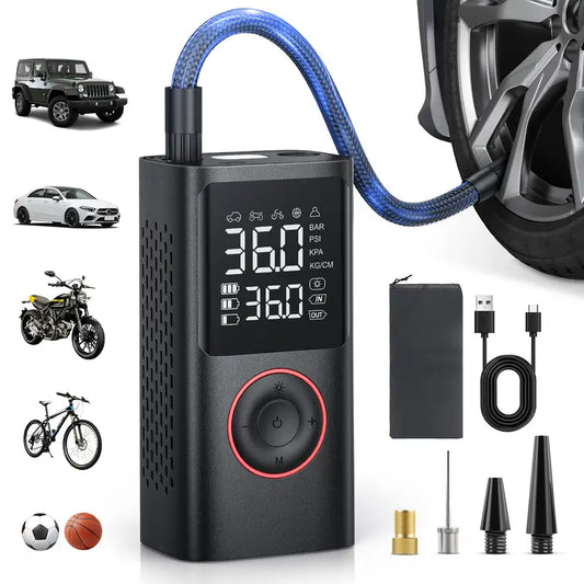 Cordless Tire Inflator Portable Air Compressor with Large Capacity Battery Wireless Digital Display Enhanced Safety Features for Cars & Inflatables
