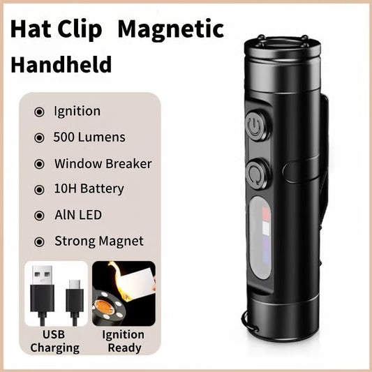 🔦Pocket Rechargeable EDC Flashlight: 500 Lumens Mini Keychain Light with Fire Starter & Window Breake